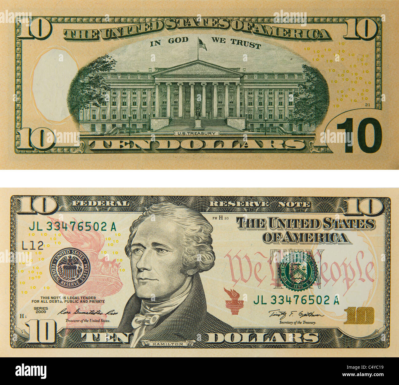 10 ten dollar bill note bill's note's dollars Stock Photo - Alamy