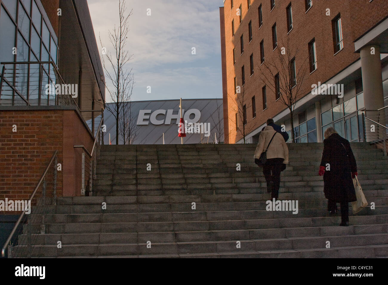 Europe,England,Liverpool, steps, leading to Liverpool Echo Arena. Stock Photo
