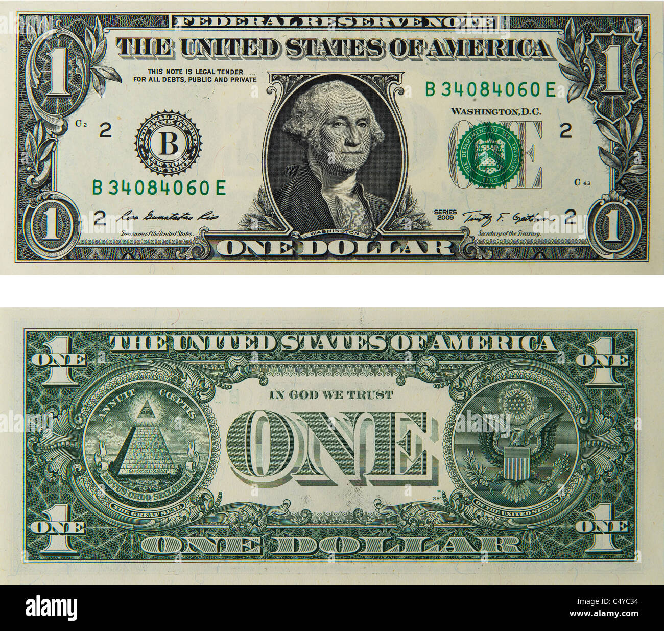 1 one dollar bill note bill's note's dollars Stock Photo