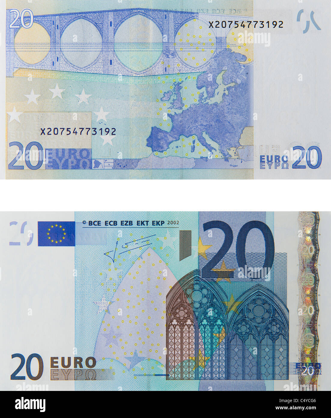 20 twenty euro note euros notes bill Stock Photo