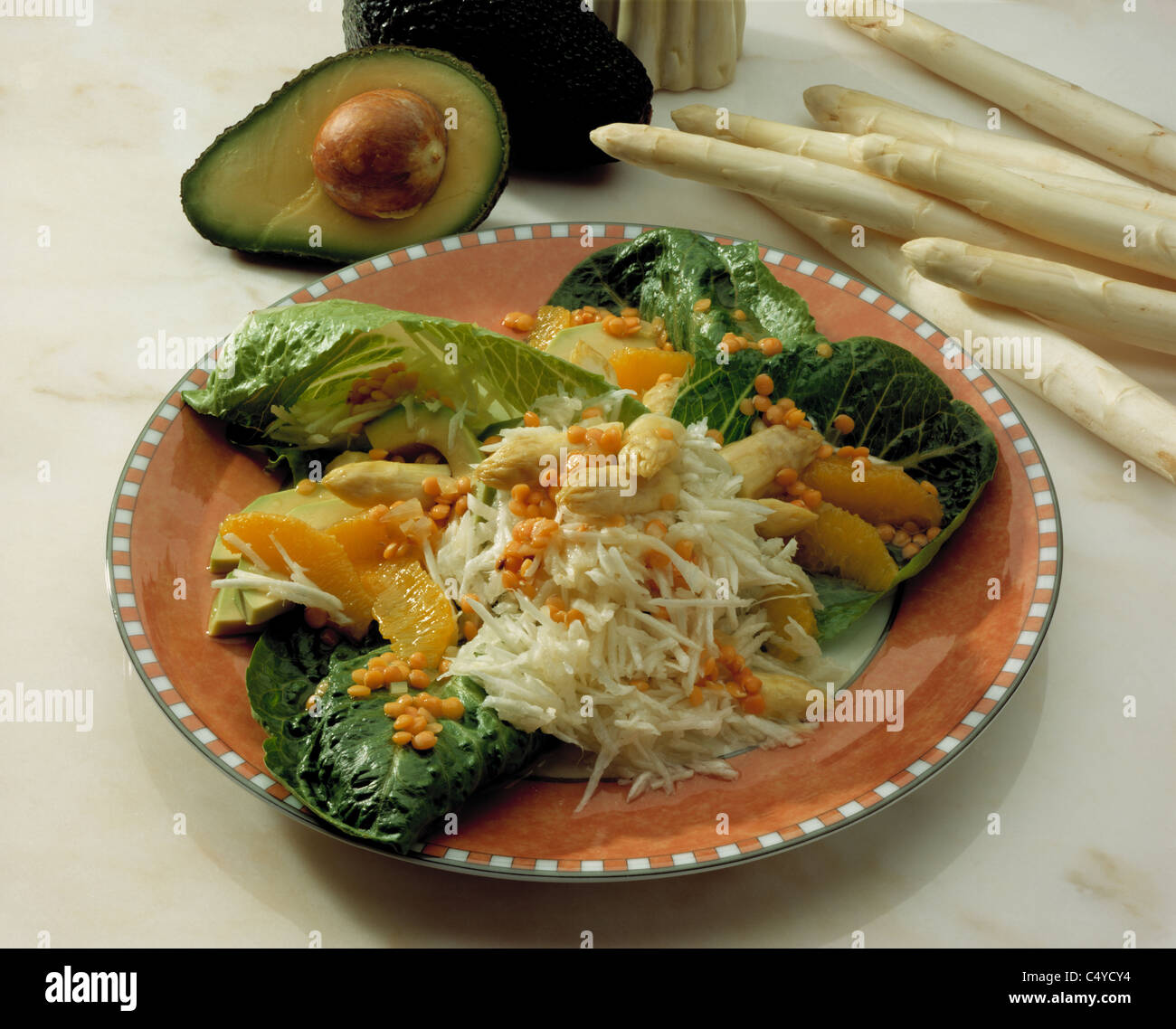 Asparagus salad with avocado Stock Photo