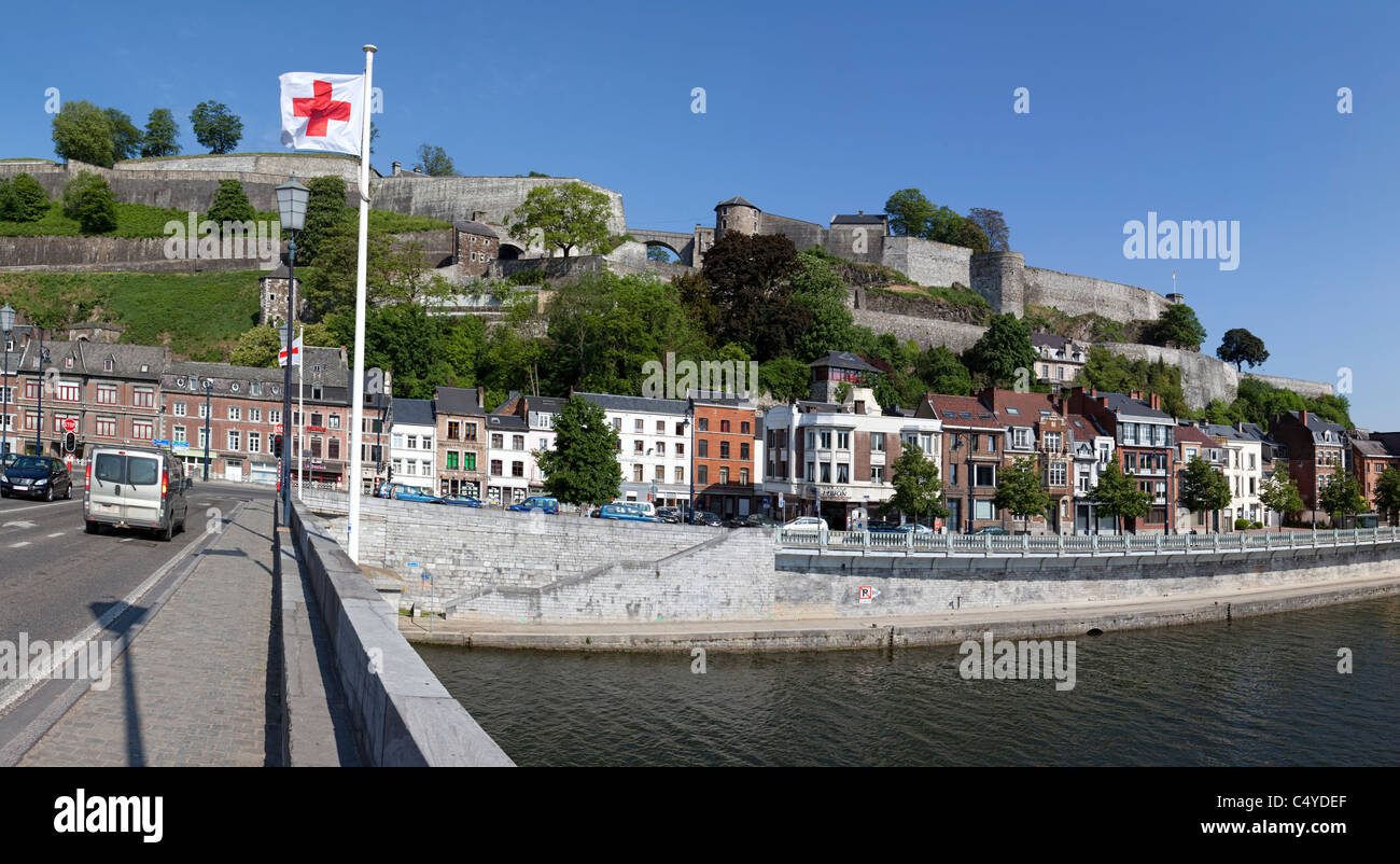 Namur and Meuse river, view up to the citadel, Belgium, Europe Stock Photo