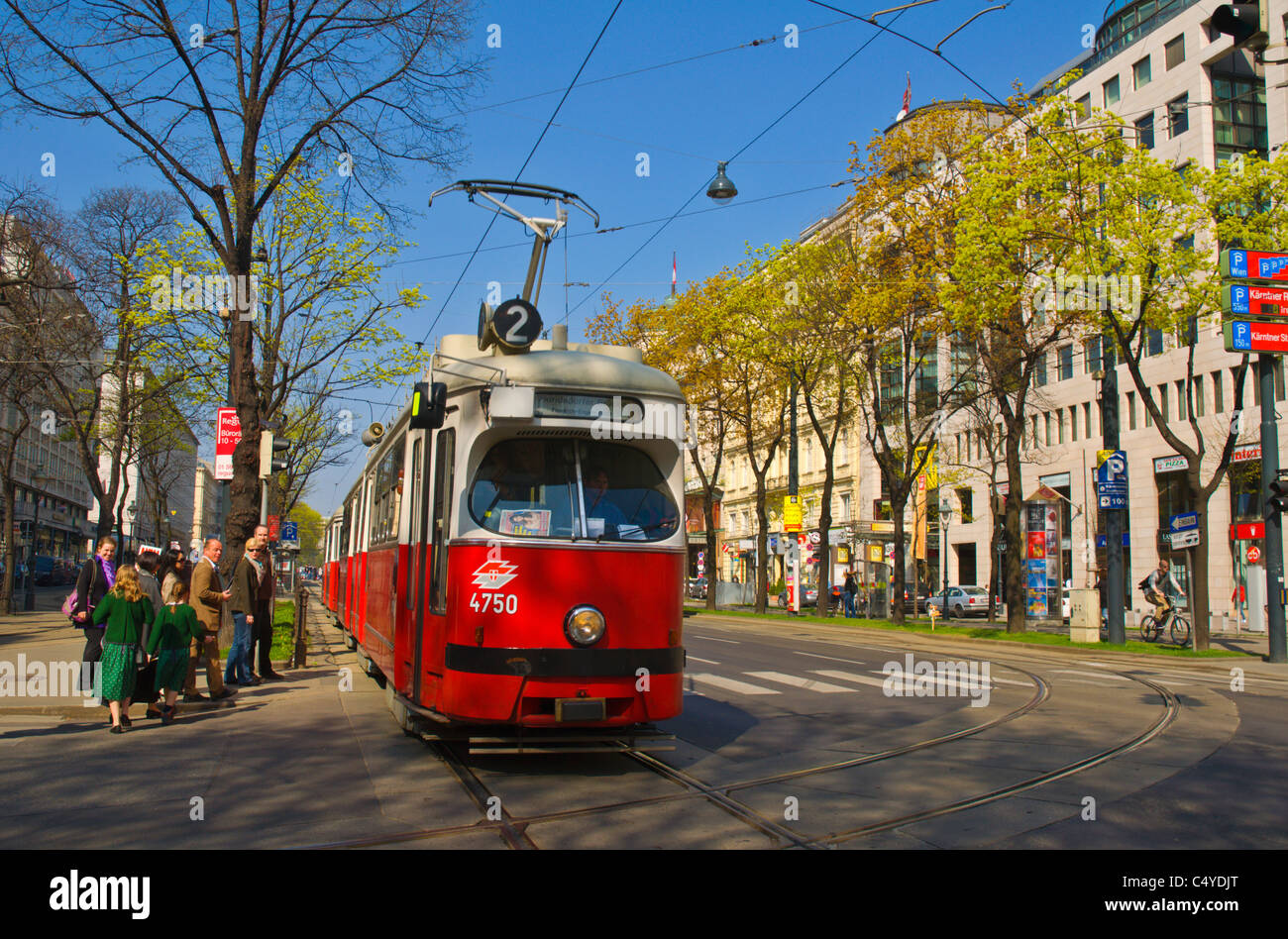 Tram on Operring Ringstrasse street Innere Stadt central Vienna Austria central Europe Stock Photo