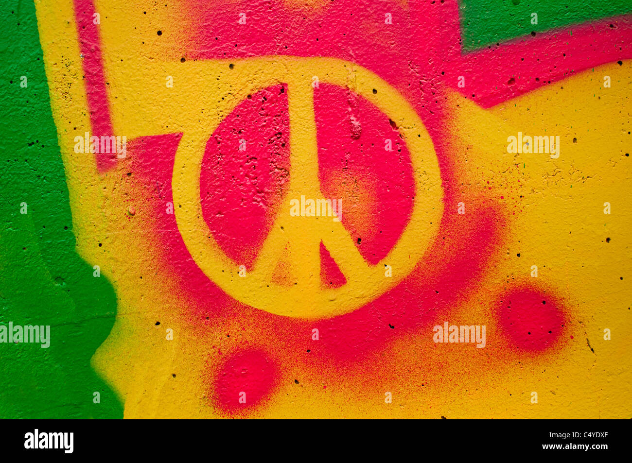 Highly detailed close up image of a grunge peace sign graffiti. Stock Photo