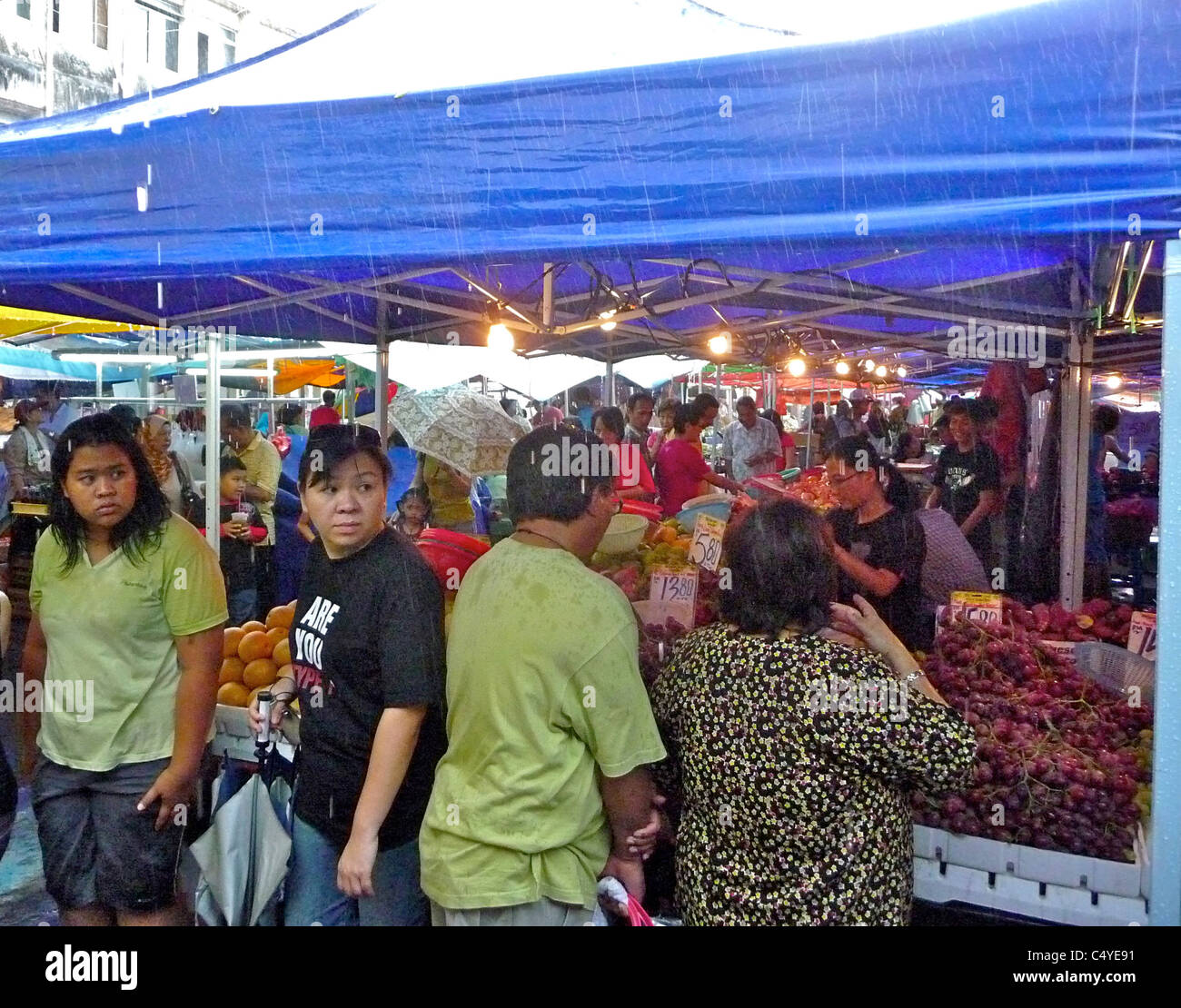 rainy market in Malaysia downpour monsoon Stock Photo