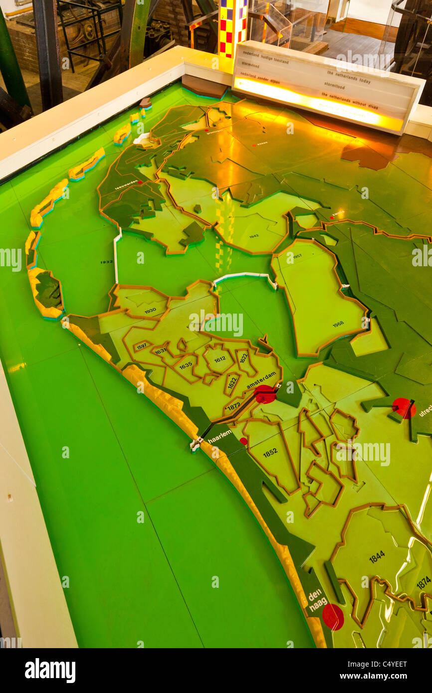 Map showing reclaimed polders at De Cruquius steam powered water pumping station museum, Haarlemmermeer, JMH5036 Stock Photo