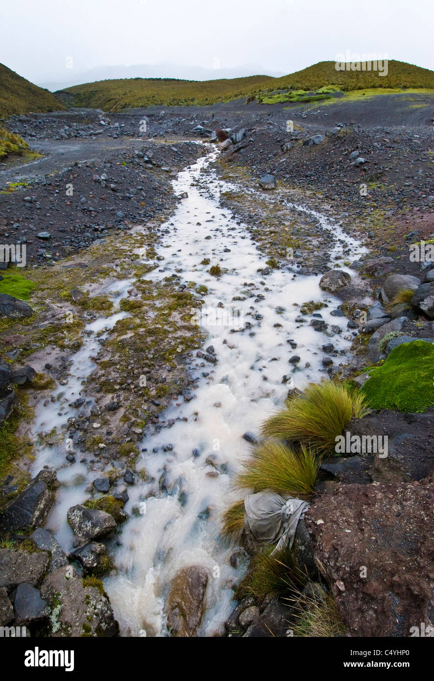 Glacial till in stream in the Ecuadoran Andes South America Stock Photo