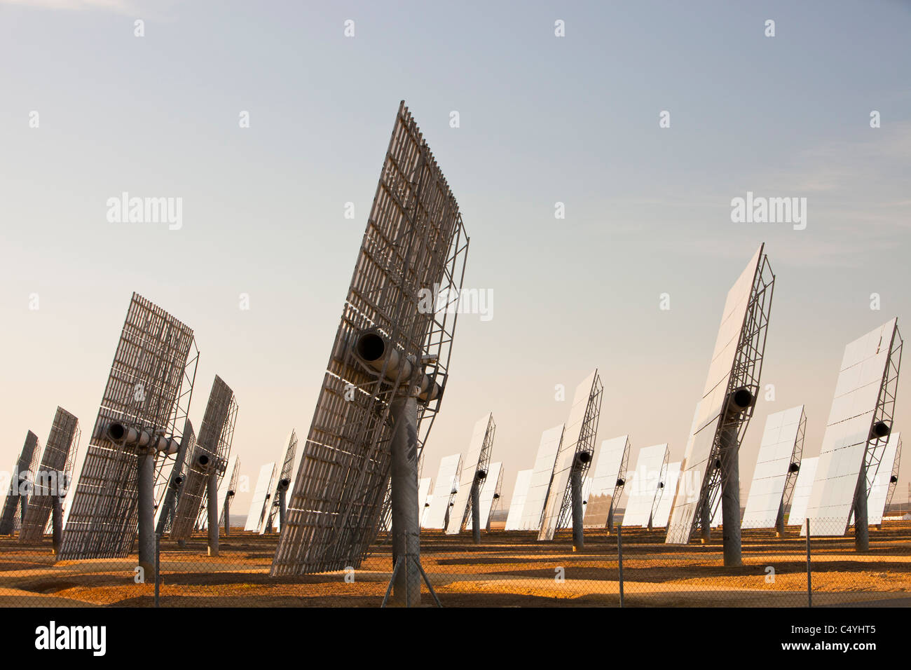 Heliostats, large reflective mirrors directing sunlight to the PS20