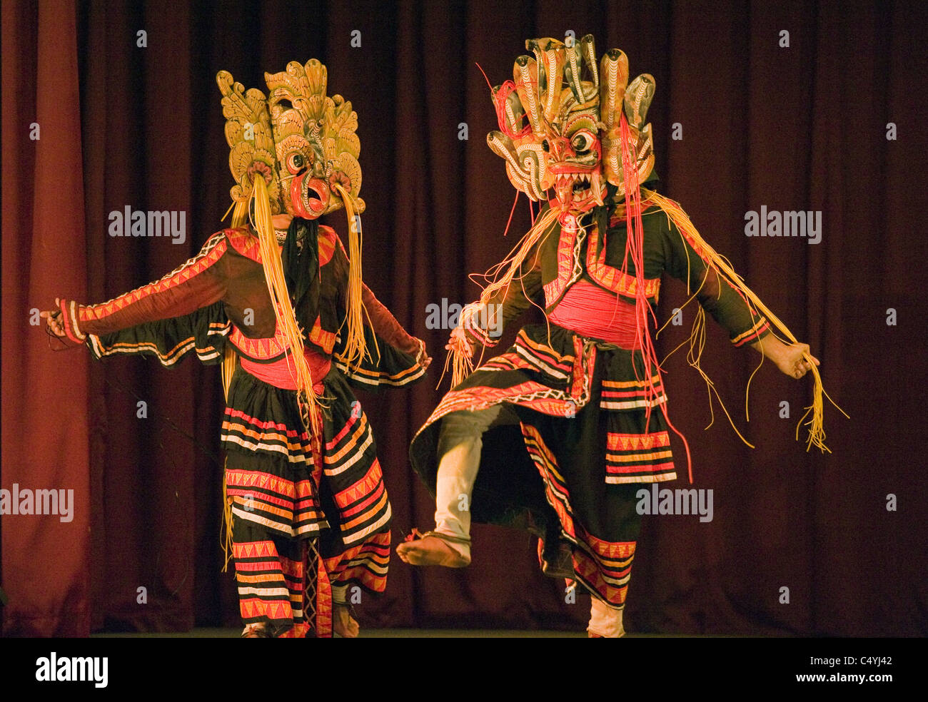 Traditional Dance and Drumming Performance, Cultural Show, Kandy, Sri Lanka: Garuda and Snake Stock Photo