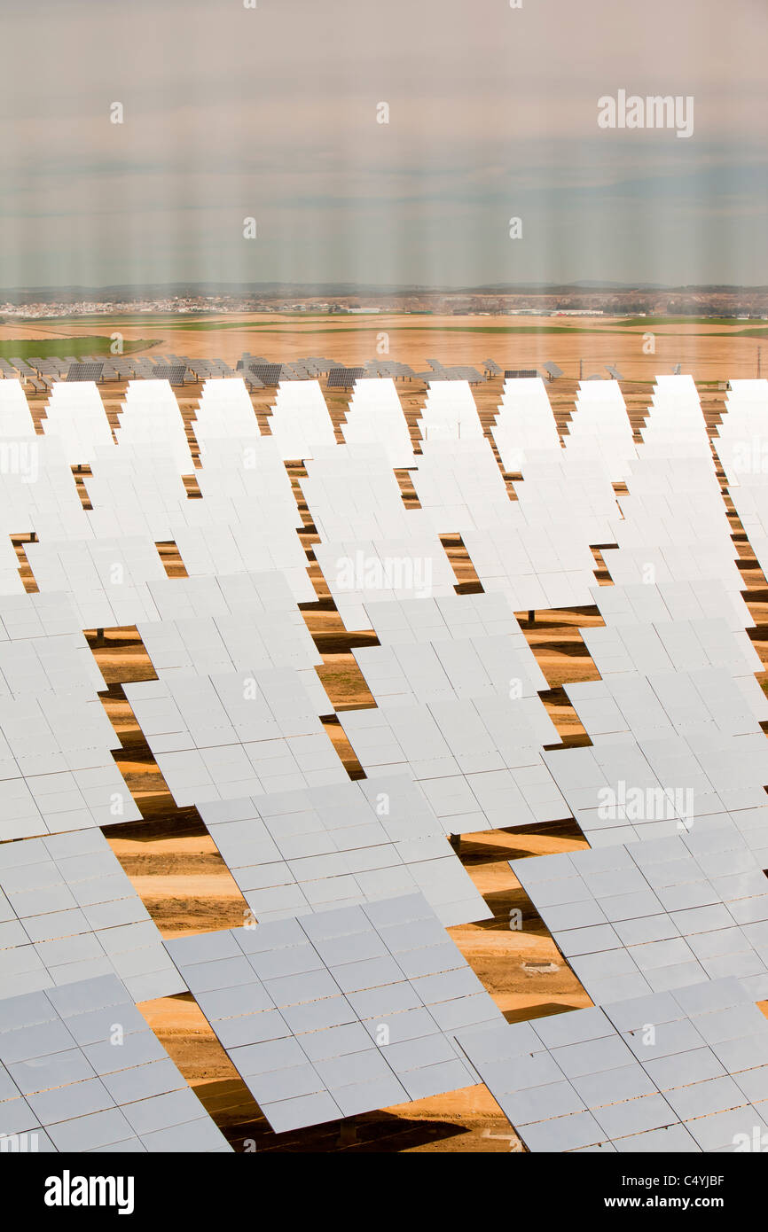 Heliostats, large reflective mirrors directing sunlight to the PS20