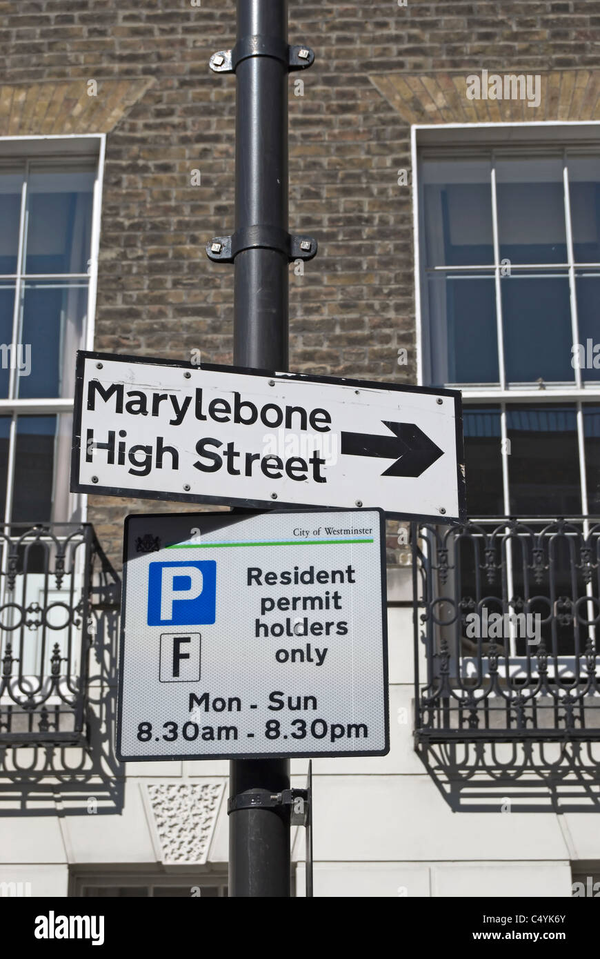 traffic sign for marylebone high street, london, england, with