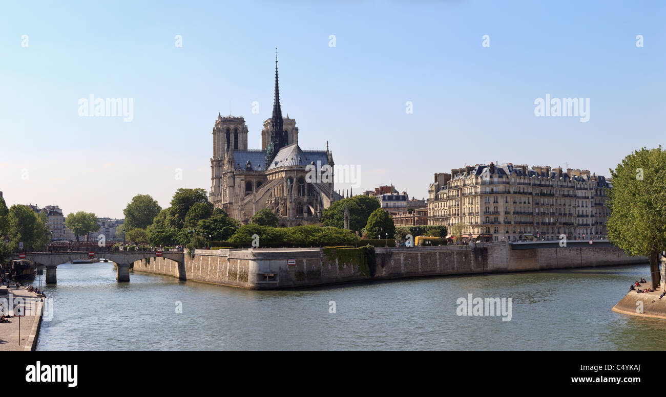 Notre Dame De Paris, gothic cathedral, Seine river, France. Stock Photo