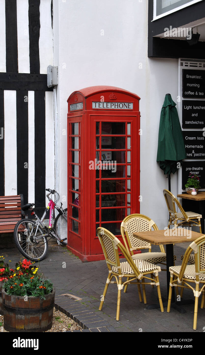 Red telephone box in Stratford-upon- Avon town centre, UK Stock Photo