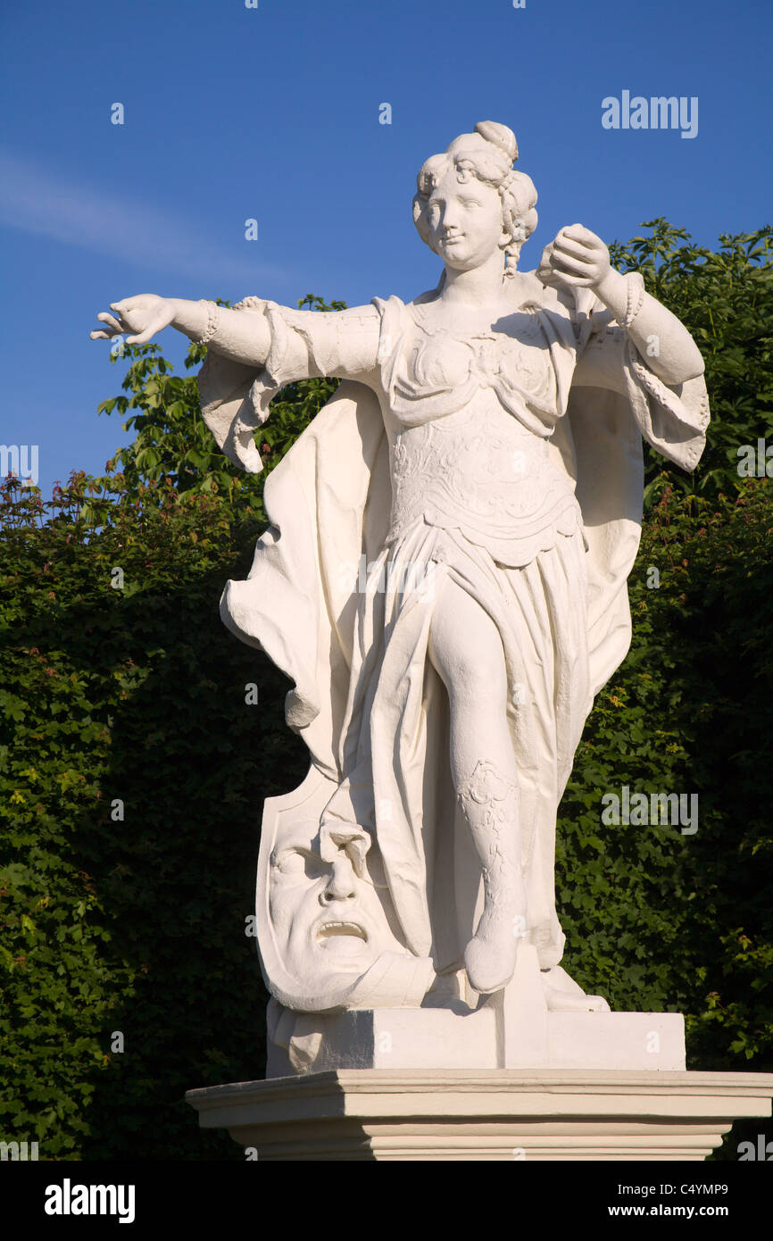 Vienna - The statue of Melpomene - Muse of tragedy, with a tragic mask  in the gardens of Belvedere palace by Giovanni Stanetti (1663 -1726) Stock Photo