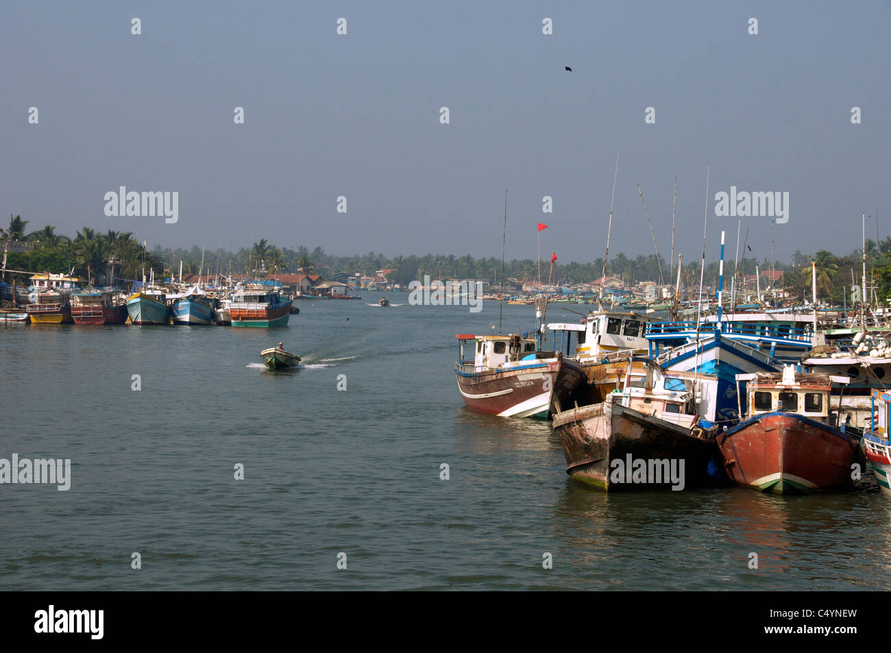 Moored fishing trawlers Negombo Lagoon Sri Lanka Stock Photo