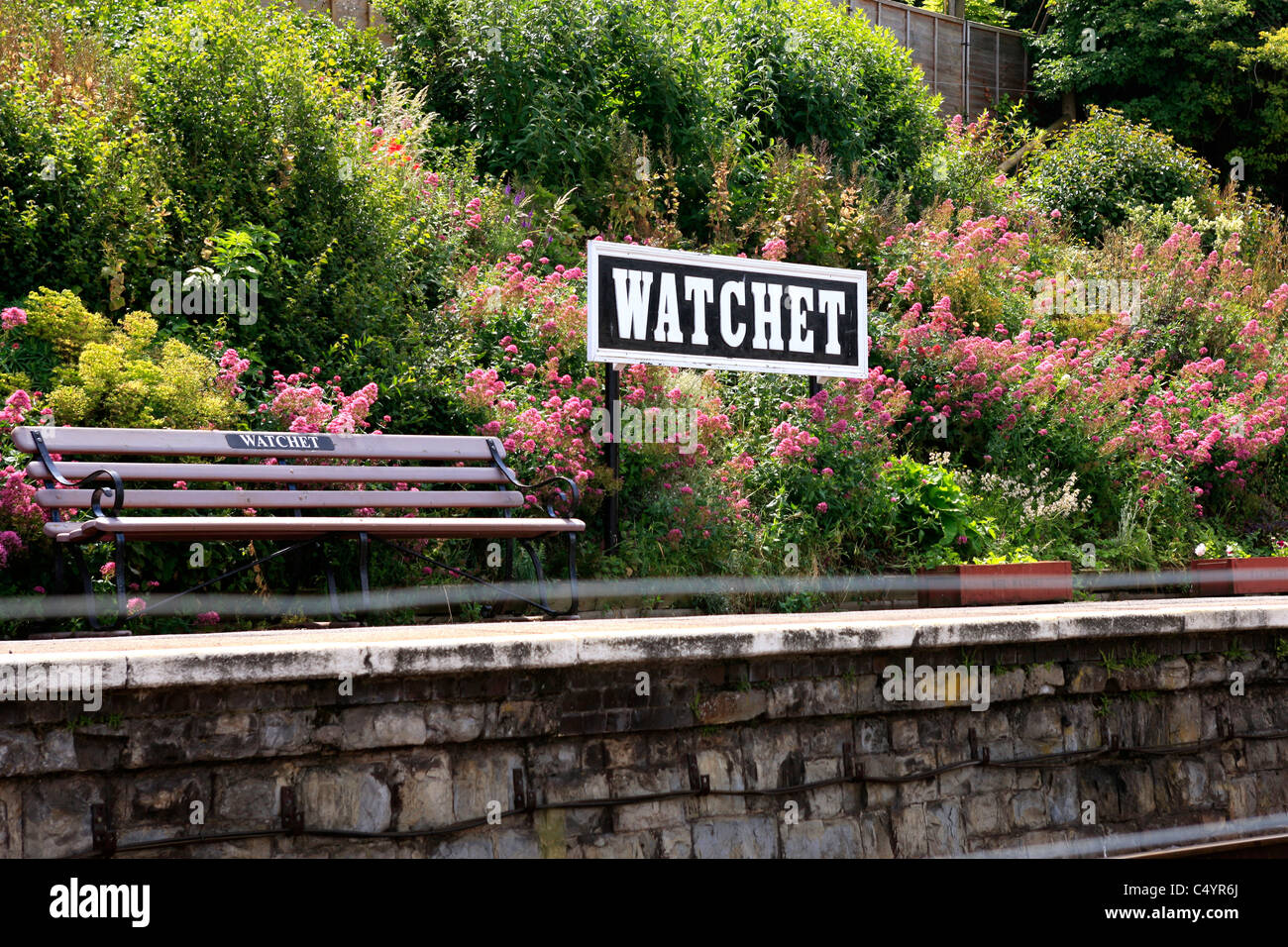 Signpost at the Railway station town of Watchet in Somerset Stock Photo