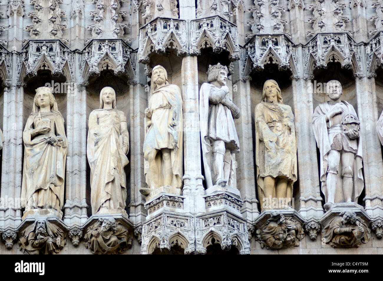 Figures carves on the medieval buildings of the Grand'Place in Brussels Stock Photo