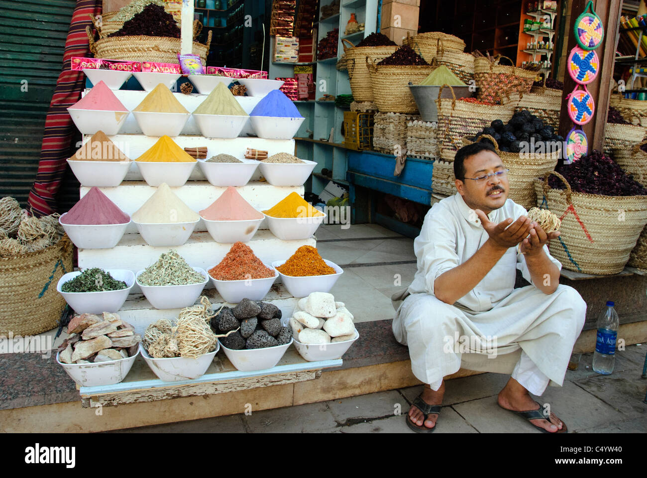 Spice shopkeeper - Aswan, Upper Egypt Stock Photo
