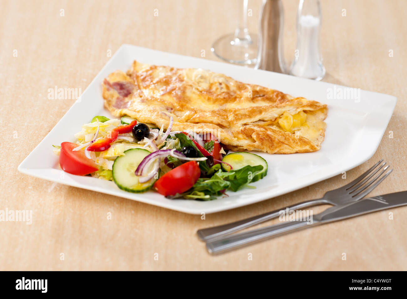 Omelette & Salad Stock Photo