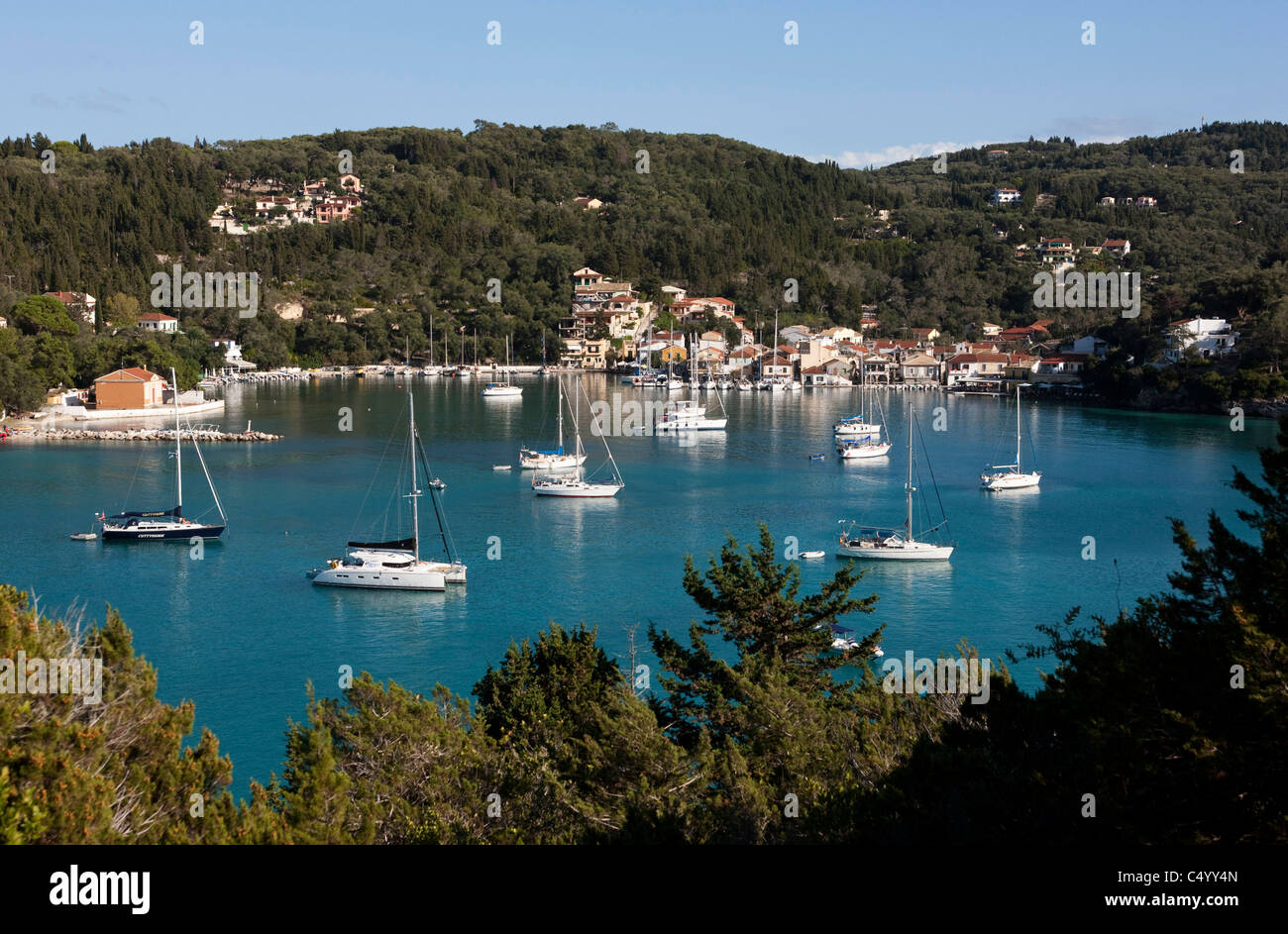 The peaceful and sheltered Lakka harbour. Paxos, Greece. Stock Photo