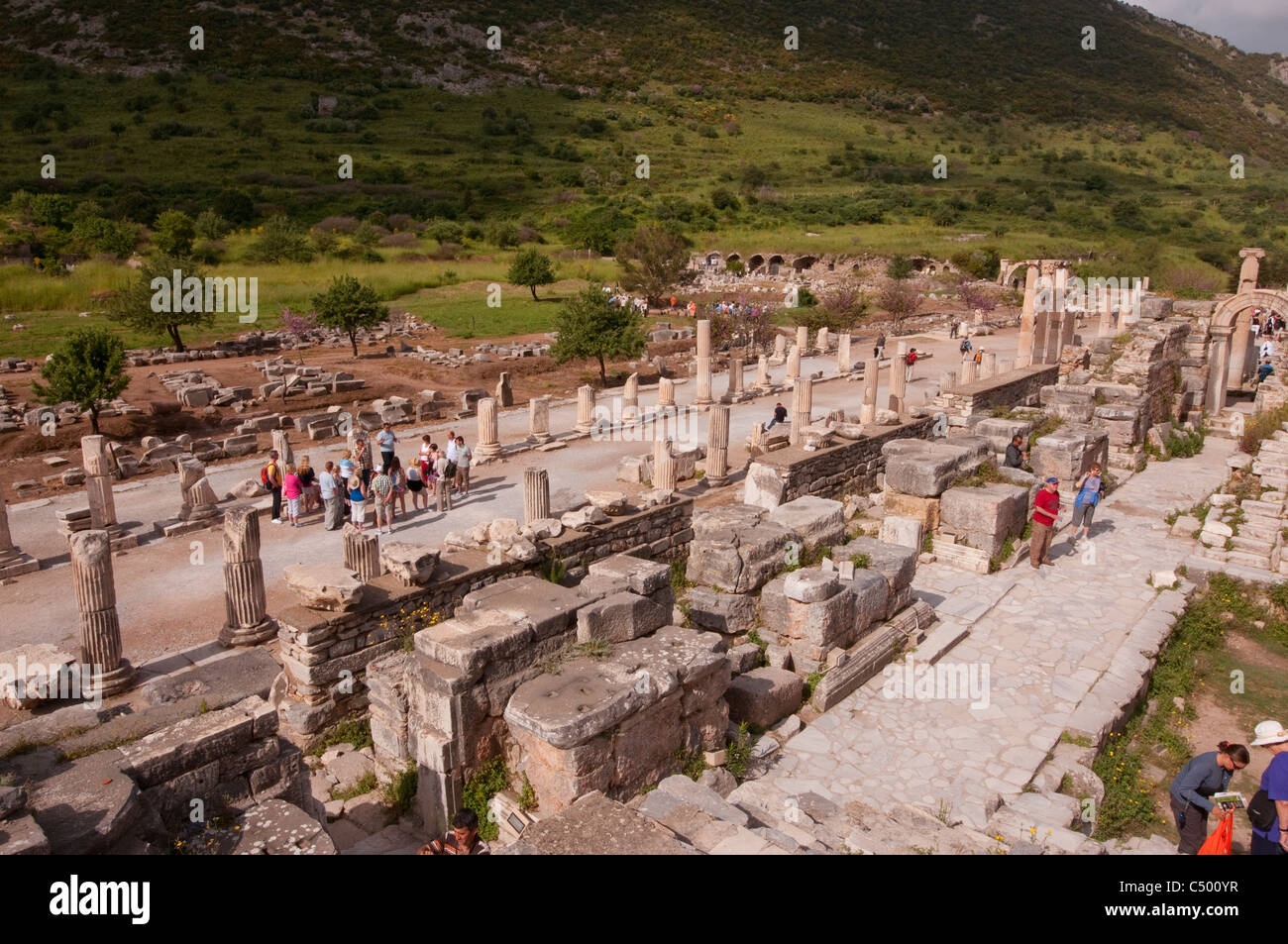 Overview of some of the ruins of Ephesus, Turkey Stock Photo