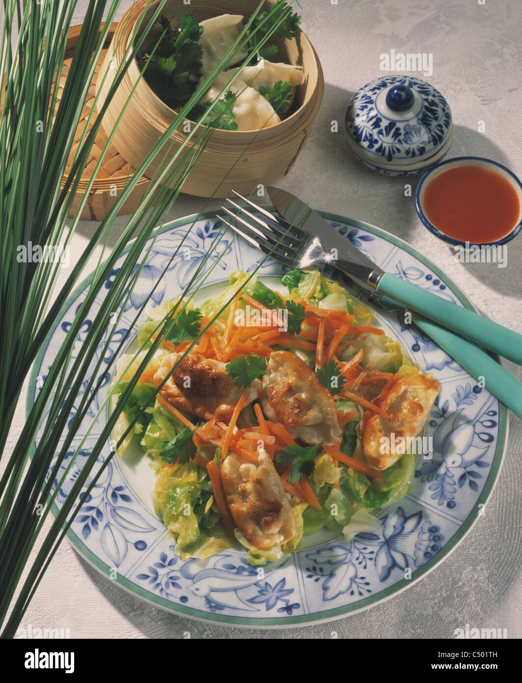 Pointed cabbage with Dim Sum Stock Photo