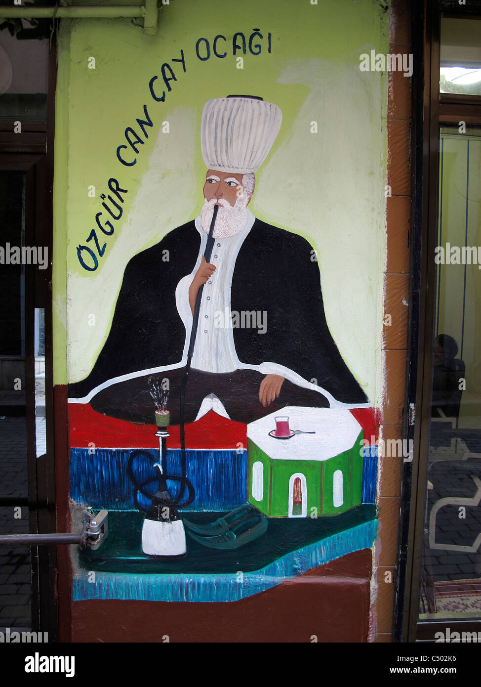 Turkey Istanbul Sultanahmet old town painting Turkish water pipe smoking Stock Photo