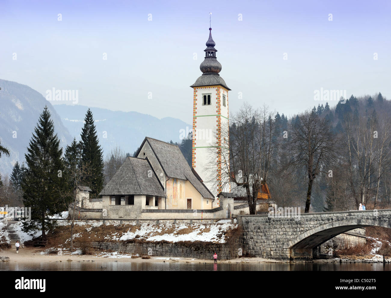 The Church of St John The Baptist on the eastern side of Lake Bohinj in ...