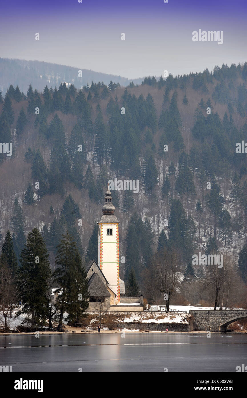 The Church of St John The Baptist on the eastern side of Lake Bohinj in ...