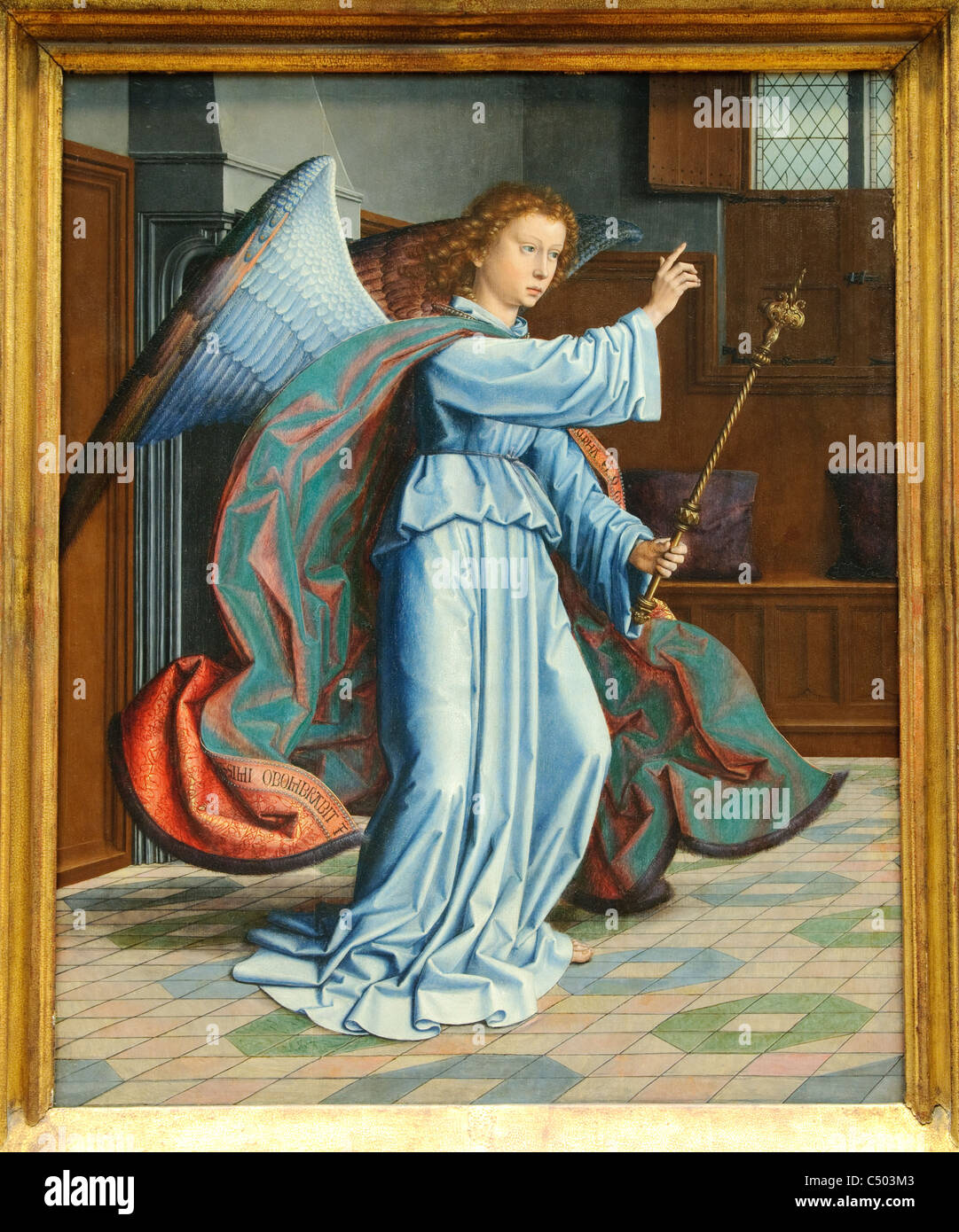 The Annunciation, parts of a polyptych, 1506, by Gerard David, Stock Photo