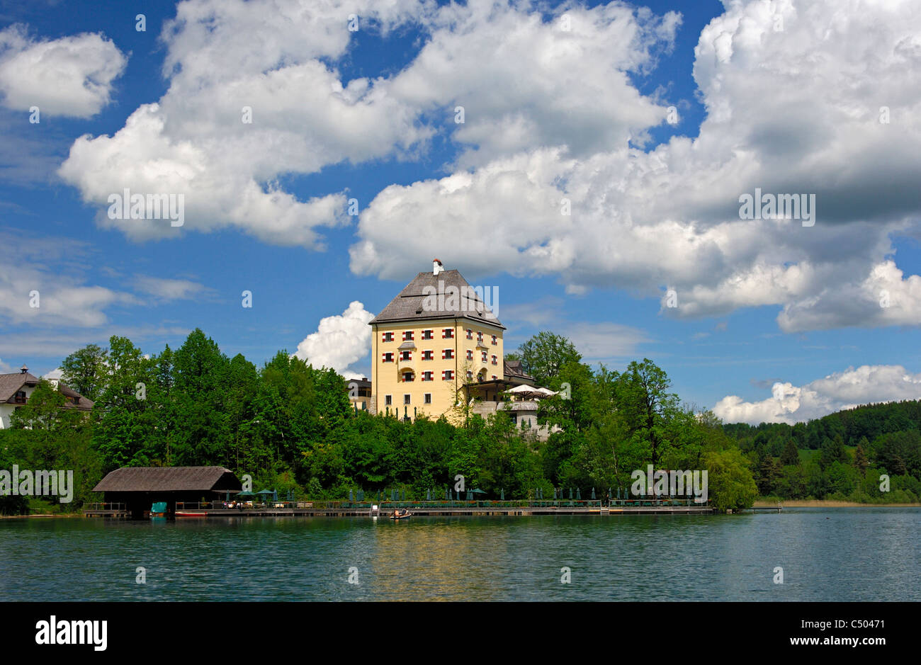 Summer day at Castle Fuschel at Lake Fuschlsee, Hof, Salzkammergut, Austria Stock Photo