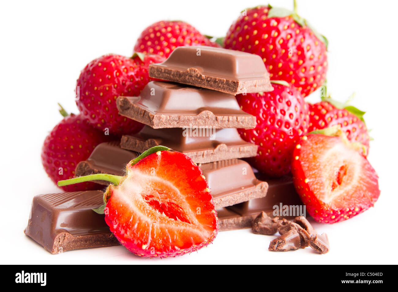 chocolate with strawberry cream on white background Stock Photo