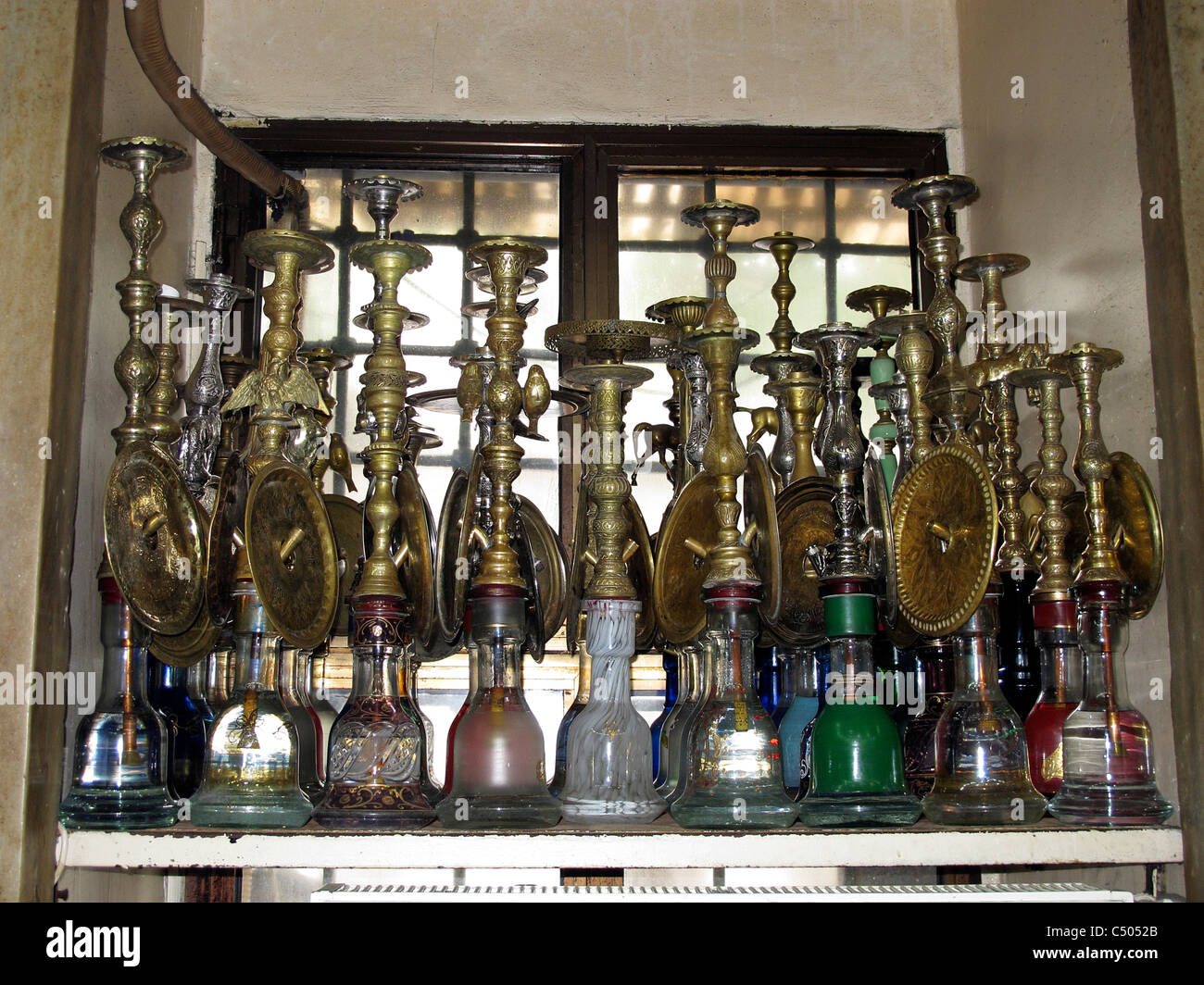 Turkey Istanbul Turkish water pipes Nargile shisha. Burning coal for