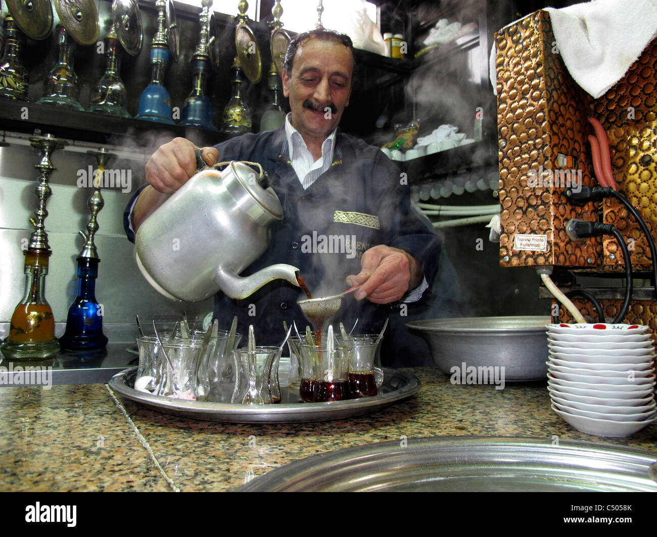 Turkey Istanbul Turkish water pipes Nargile shisha coffee shop Stock