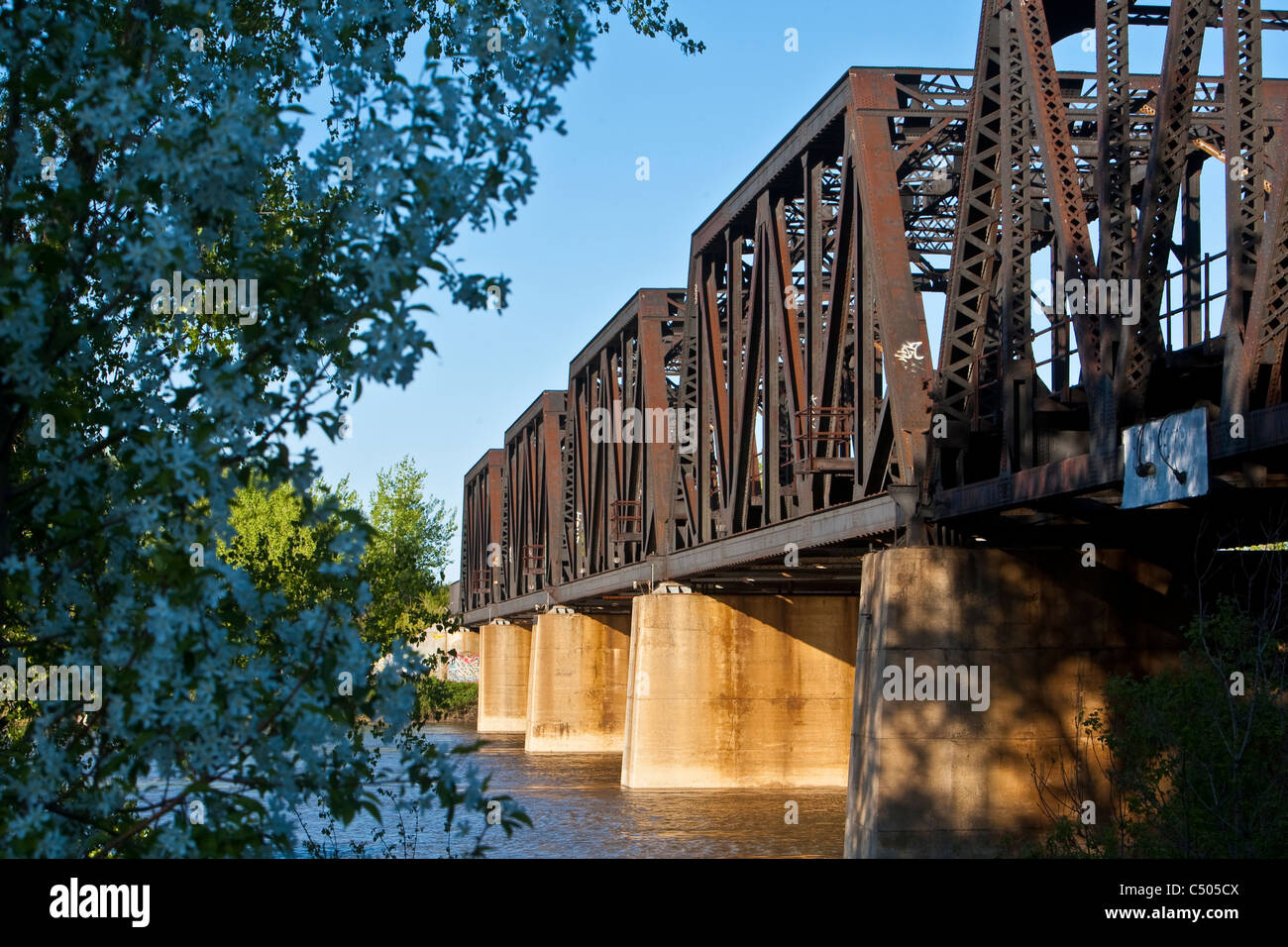 CNR High Line Waterfront rail bridge is pictured in Winnipeg Wednesday May 25, 2011. Stock Photo