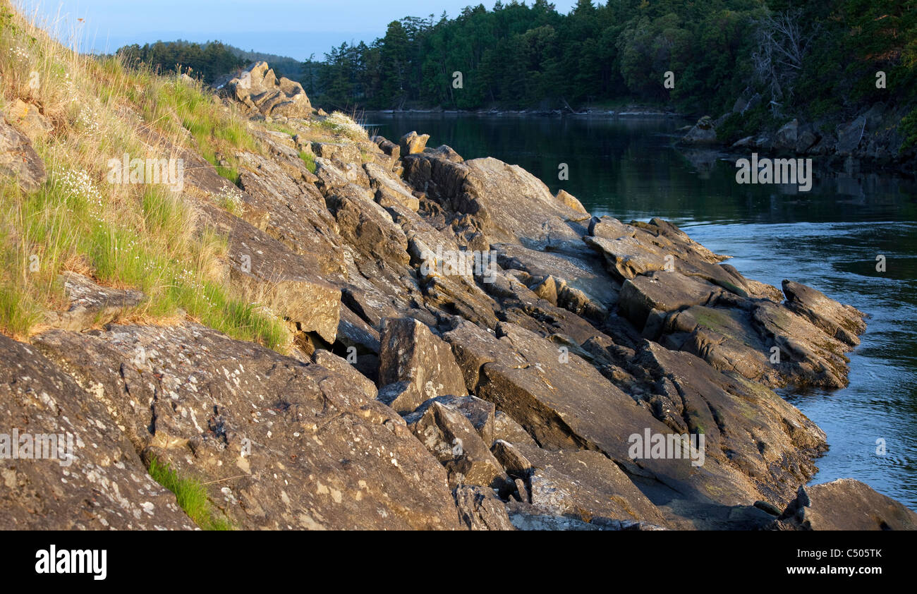Stone shore of Galliano Island, British Columbia, Canada Stock Photo