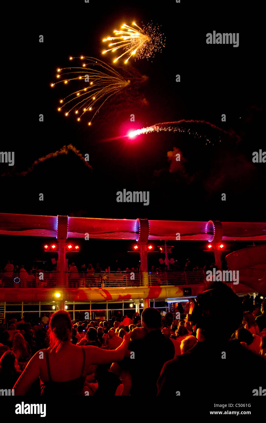 'Buccaneer Blast' adds pyrotechnics to Pirate Party Night onboard Disney Dream Stock Photo