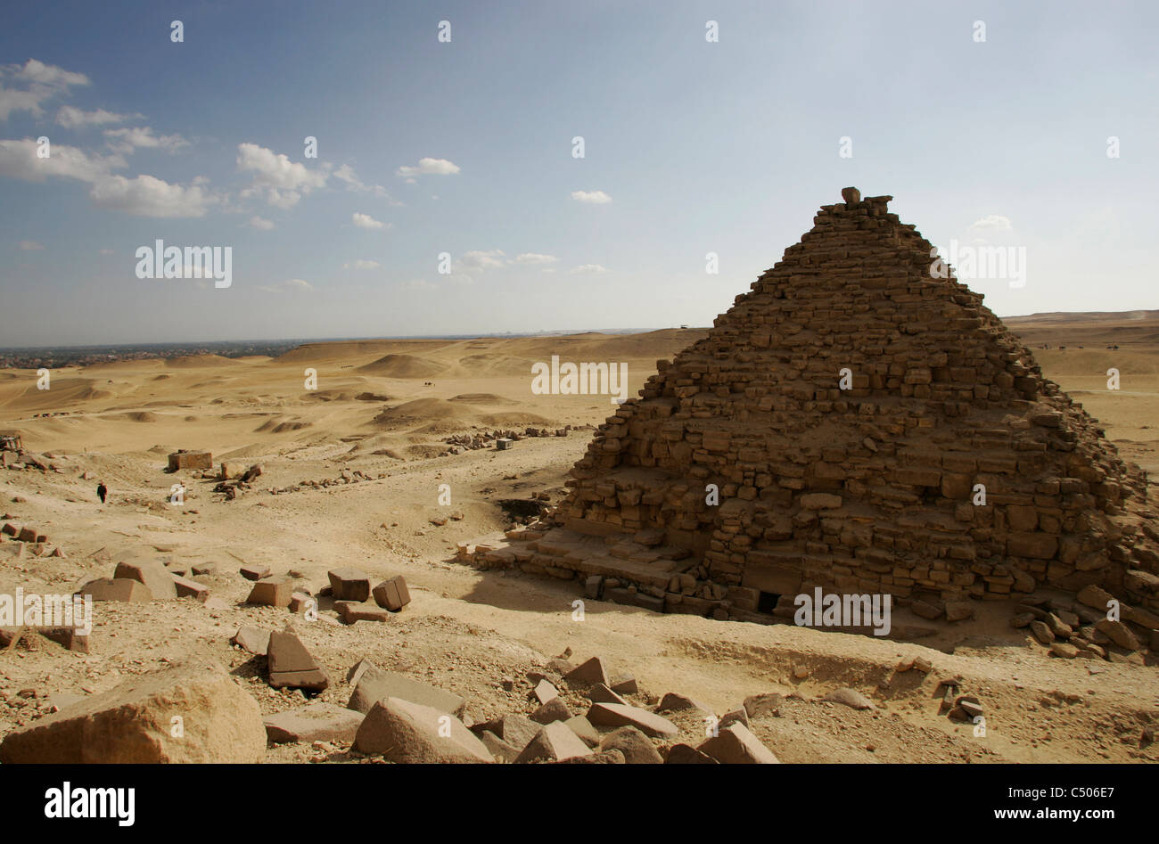 One of the three small pyramids built for Menkaure's three Queens on the Giza plateau, Cairo, Egypt Stock Photo
