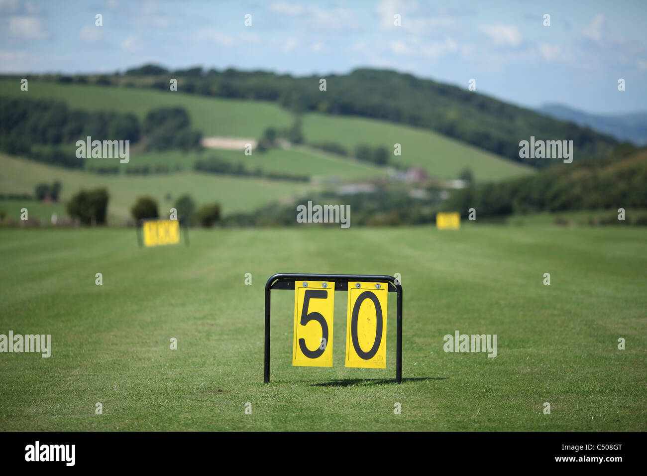 Distance markers on a golf practice ground. Picture by James Boardman