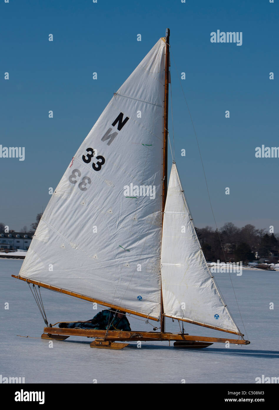 Ice sailing on the Navesink River in Red Bank, New Jersey Stock Photo
