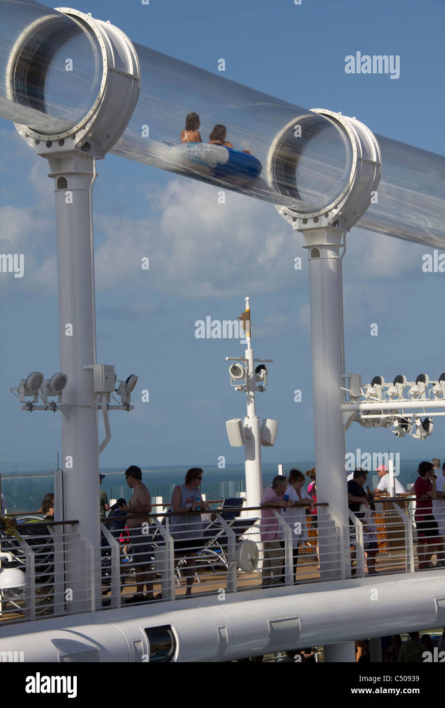 shipboard water coaster -- Aqua Duck -- a flume ride 765 feet in length and spanning four decks, Disney Dream cruise ship Stock Photo