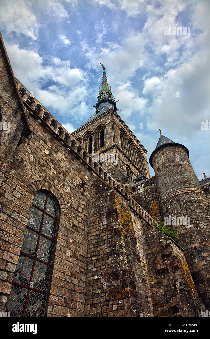 Spire of the Abbey of Mont Saint Michel in France Stock Photo - Alamy