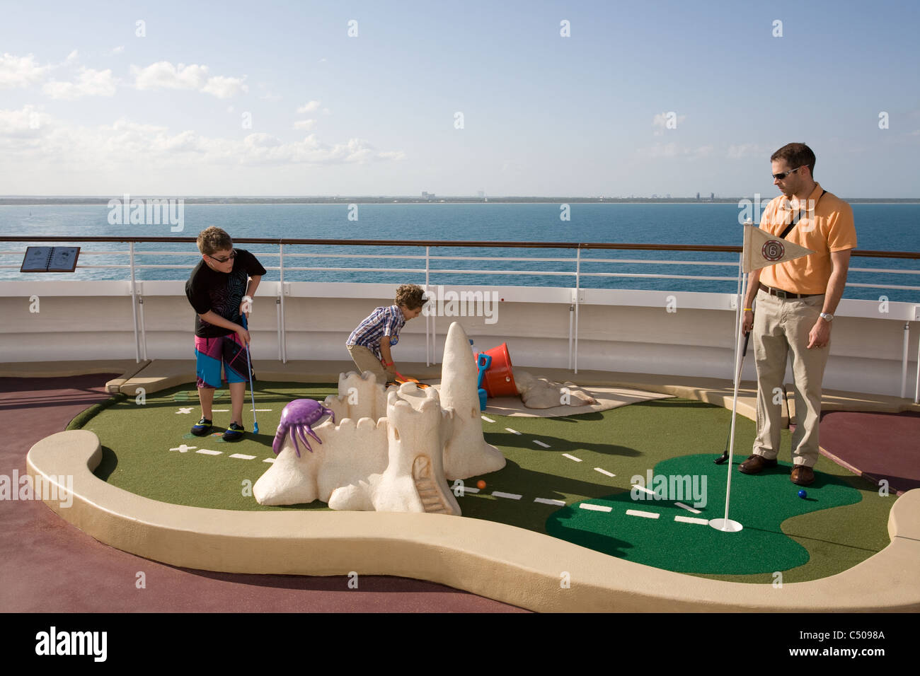 Disney Cruise Line's new Disney Dream provide plenty of family recreation, including miniature golf, Bahamas Stock Photo