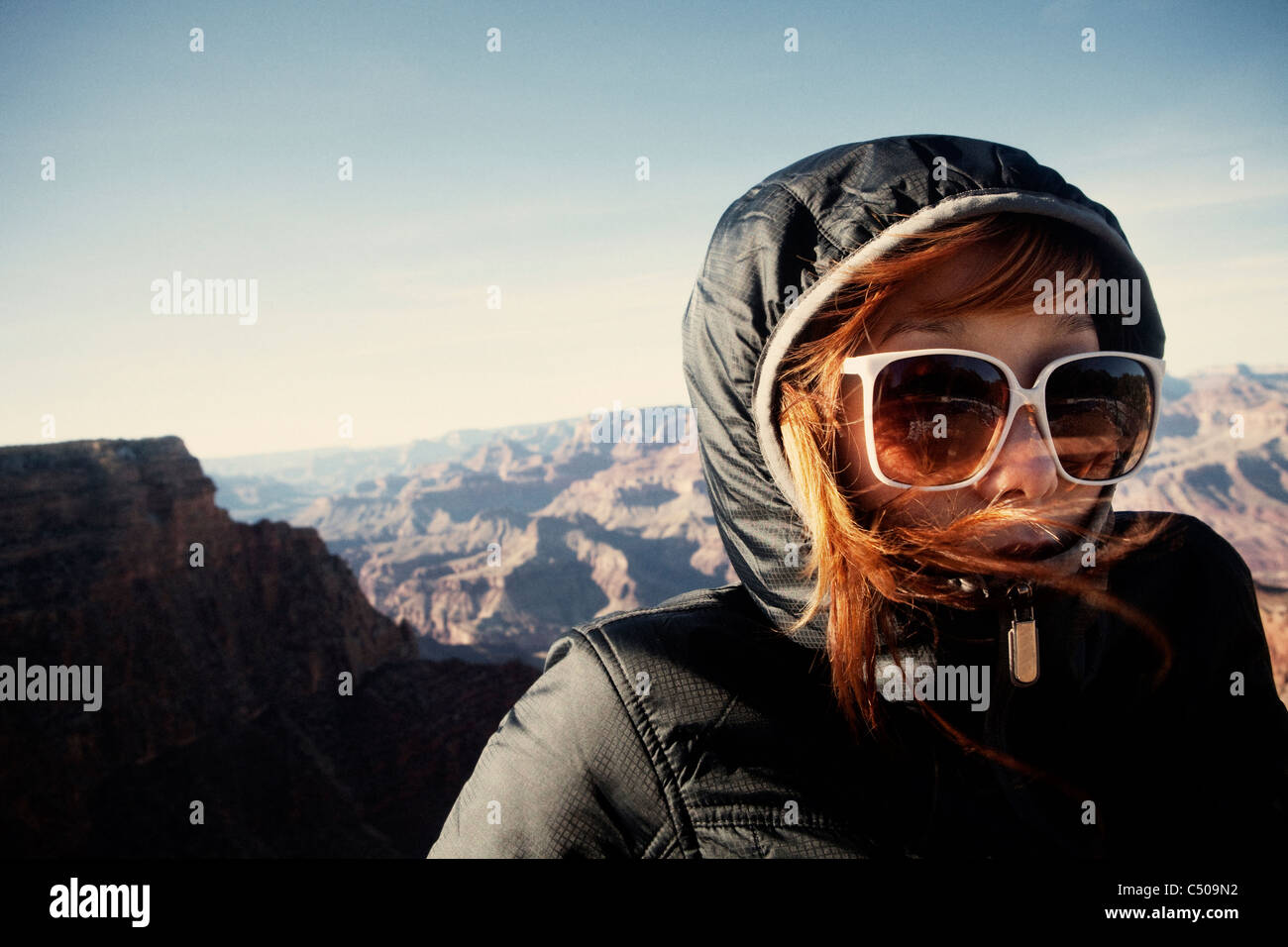 Korean woman in coat at the Grand Canyon Stock Photo - Alamy
