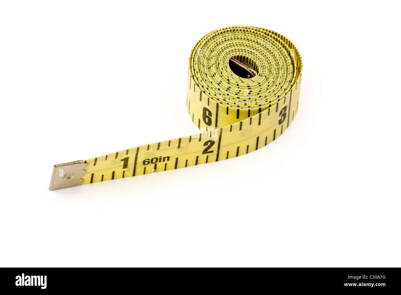 Yellow Tape Measure white background Stock Photo - Alamy