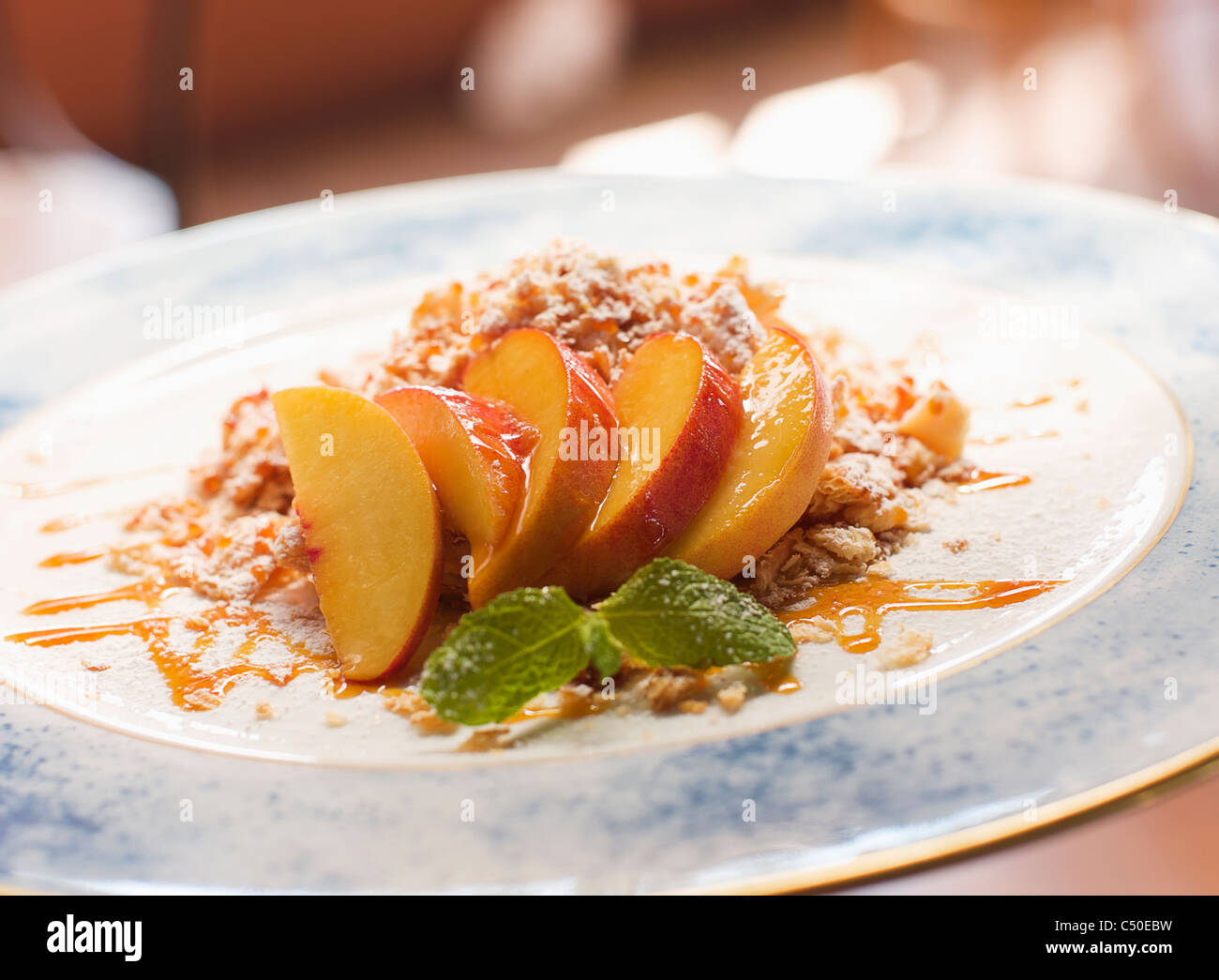 Dessert of peach semifreddo amarone Stock Photo