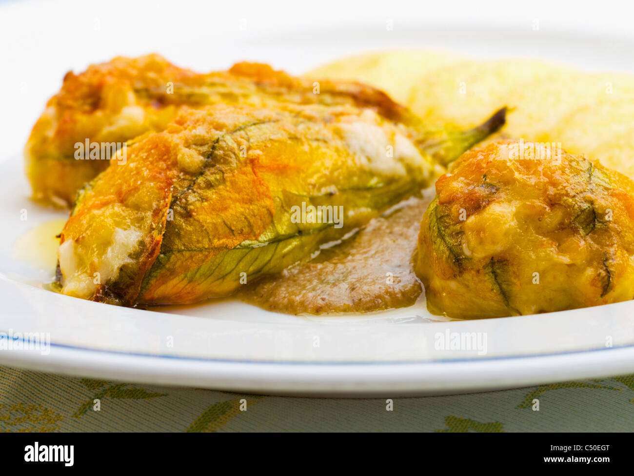Traditional stuffed Italian zucchini flowers Stock Photo Alamy