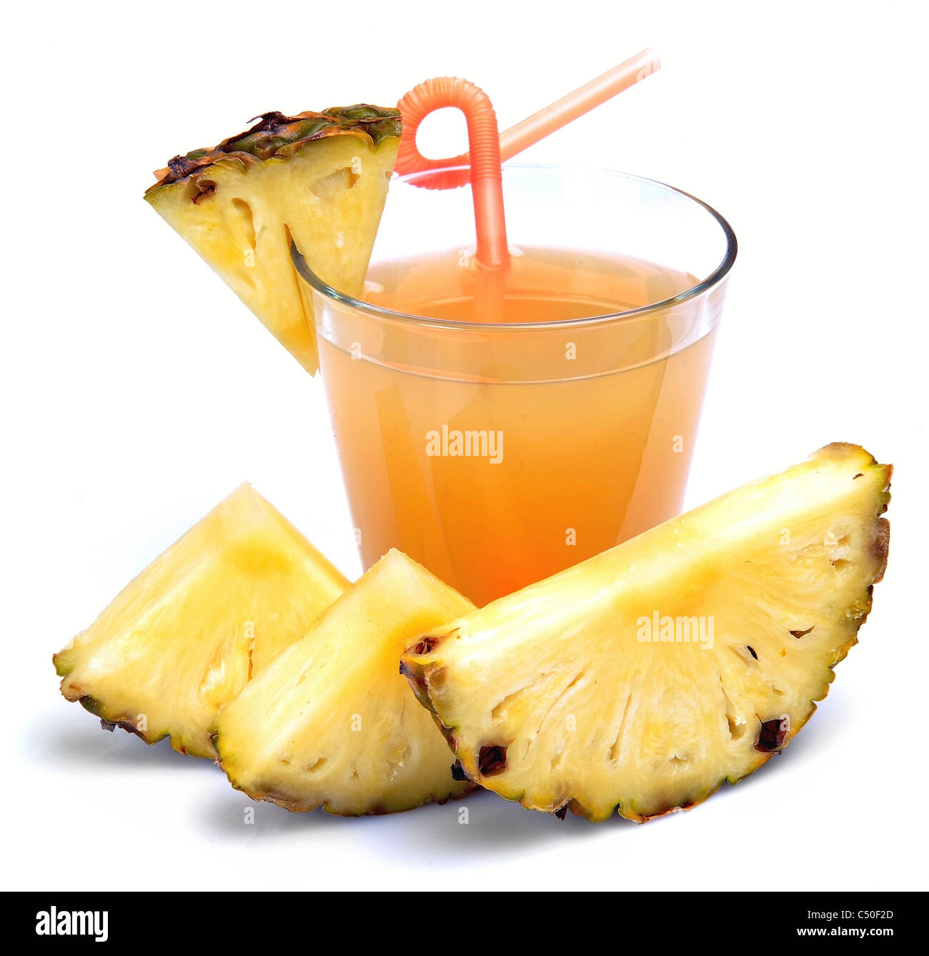 Full glass of fresh pineapple juice and pineapple fruit Stock Photo