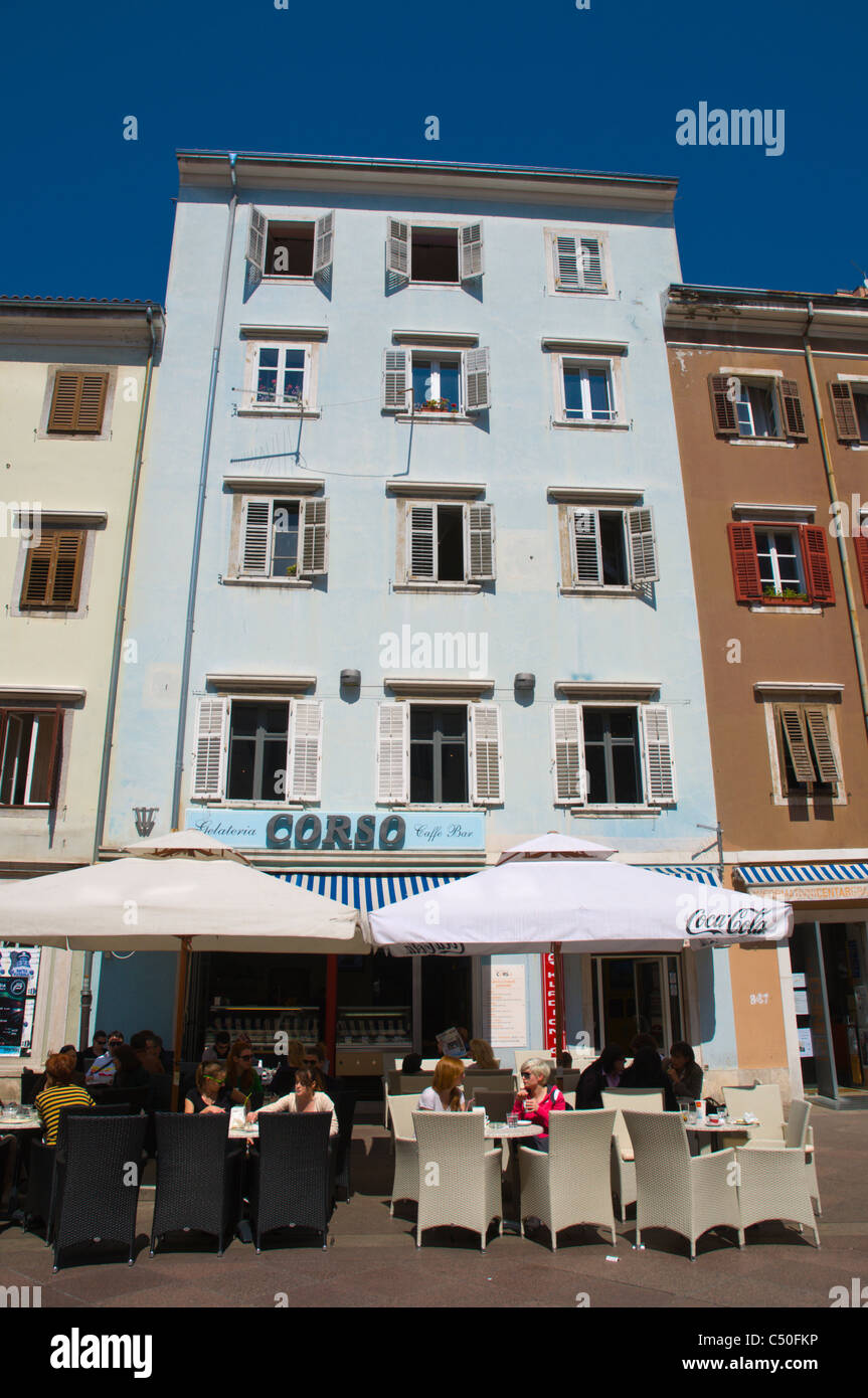 Cafe terrace along Korzo pedestrian street central Rijeka city by Gulf of Kvarner Croatia Europe Stock Photo