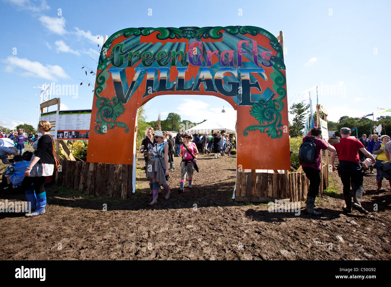 Entrance gate to the Green crafts field, Glastonbury Festival 2011 Stock Photo